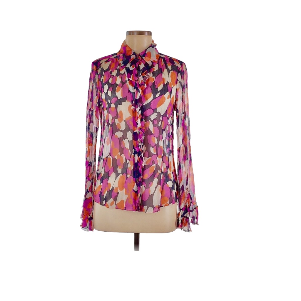 Diane Von Furstenberg Timmy Ruffled Blouse 6 Euc